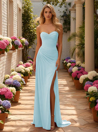 Strapless Satin Mermaid Formal Dresses with Slit