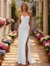 Strapless Satin Mermaid Wedding Guest Dresses with Slit