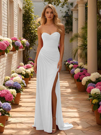 Strapless Satin Mermaid Formal Dresses with Slit