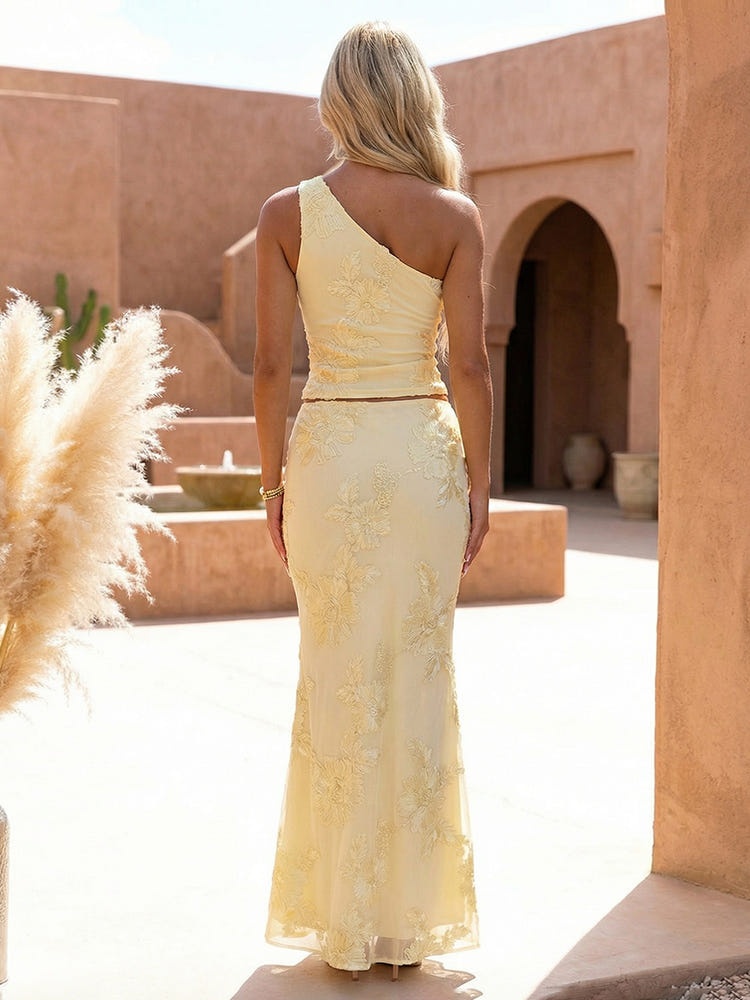 Chiffon Sheath One Shoulder Floral Embroidery Formal Dresses