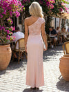 Satin Sheath One Shoulder Lace Applique  Formal Dresses