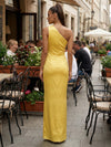 Satin Mermaid One Shoulder Pleated Formal Dresses