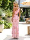 Chiffon Sheath One Shoulder Floral Embroidery Formal Dresses