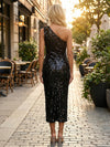 Sequin Sheath One Shoulder Simple Formal Dresses