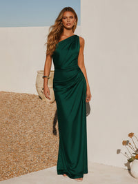 One Shoulder Pleated Satin Mermaid Formal Dresses