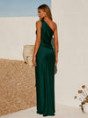 One Shoulder Pleated Satin Mermaid Formal Dresses