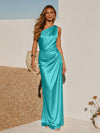 One Shoulder Pleated Satin Mermaid Formal Dresses