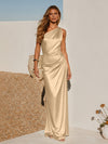 One Shoulder Pleated Satin Mermaid Formal Dresses