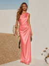One Shoulder Pleated Satin Mermaid Formal Dresses