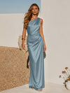 One Shoulder Pleated Satin Mermaid Formal Dresses
