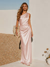 One Shoulder Pleated Satin Mermaid Formal Dresses