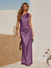One Shoulder Pleated Satin Mermaid Formal Dresses
