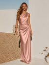 One Shoulder Pleated Satin Mermaid Formal Dresses