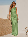 One Shoulder Pleated Satin Mermaid Formal Dresses