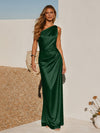 One Shoulder Pleated Satin Mermaid Formal Dresses