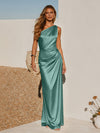One Shoulder Pleated Satin Mermaid Formal Dresses