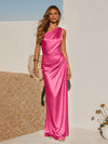 One Shoulder Pleated Satin Mermaid Formal Dresses