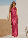 One Shoulder Pleated Satin Mermaid Formal Dresses