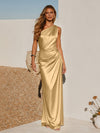One Shoulder Pleated Satin Mermaid Formal Dresses