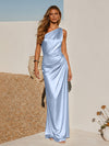 One Shoulder Pleated Satin Mermaid Formal Dresses