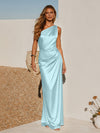 One Shoulder Pleated Satin Mermaid Formal Dresses