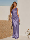 One Shoulder Pleated Satin Mermaid Formal Dresses
