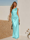 One Shoulder Pleated Satin Mermaid Formal Dresses