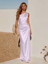 One Shoulder Pleated Satin Mermaid Formal Dresses