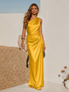 One Shoulder Pleated Satin Mermaid Formal Dresses