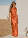 One Shoulder Pleated Satin Mermaid Formal Dresses