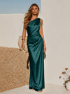 One Shoulder Pleated Satin Mermaid Formal Dresses