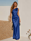 One Shoulder Pleated Satin Mermaid Formal Dresses