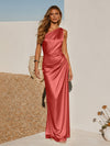 One Shoulder Pleated Satin Mermaid Formal Dresses