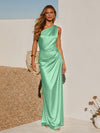 One Shoulder Pleated Satin Mermaid Formal Dresses