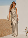 One Shoulder Pleated Satin Mermaid Formal Dresses