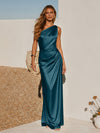 One Shoulder Pleated Satin Mermaid Formal Dresses