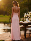V Neck Chiffon A Line Formal Dresses with Slit
