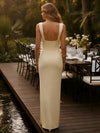 Square Neck Satin Mermaid Formal Dresses with Slit
