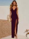 V Neck Satin Mermaid Formal Dresses with Slit