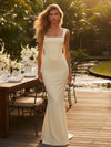 Square Neck Satin Mermaid Corset Formal Dresses