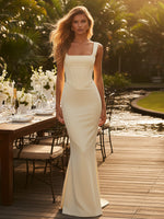 Square Neck Satin Mermaid Corset Formal Dresses