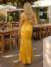 Off the Shoulder Satin Mermaid Formal Dresses with Slit