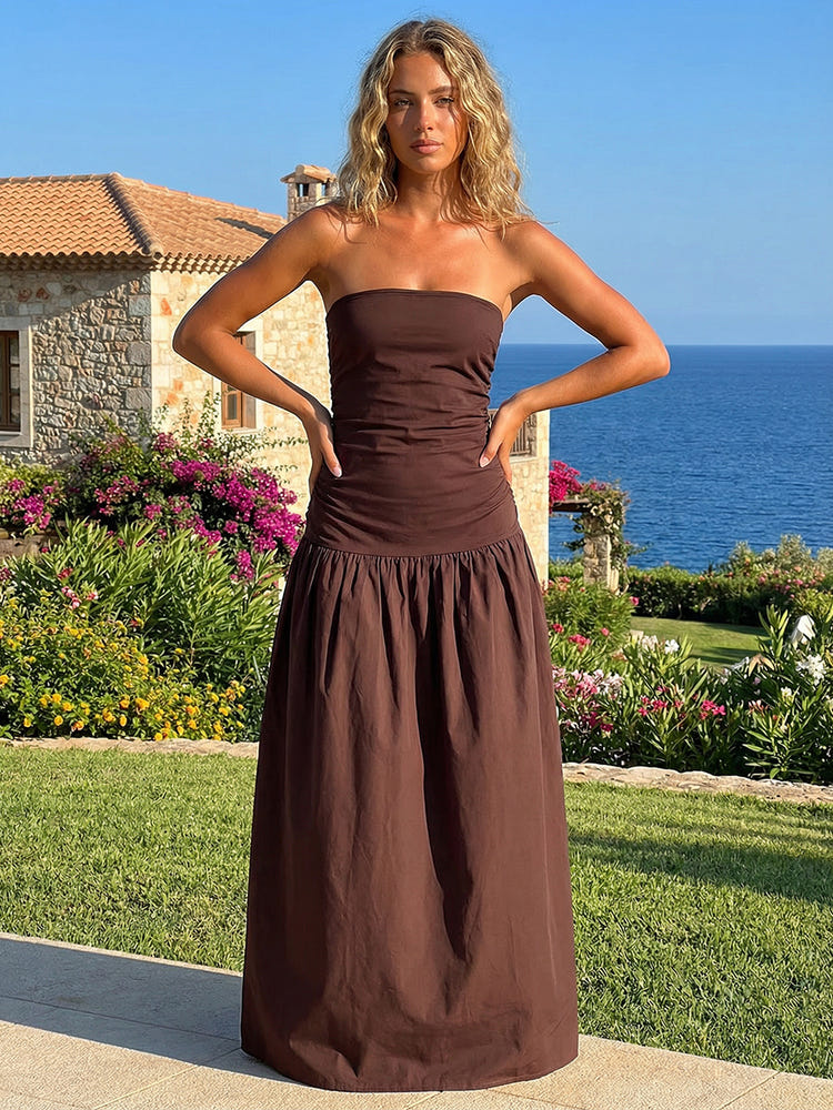 Jersey A Line Strapless Pleated Formal Dresses