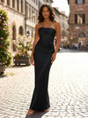 Satin Mermaid Strapless Pleated Formal Dresses