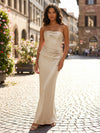 Satin Mermaid Strapless Pleated Formal Dresses