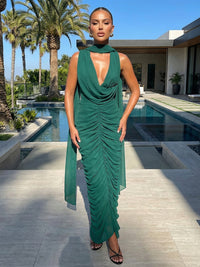 Chiffon Bodycon Cowl Neck Pleated Formal Dresses