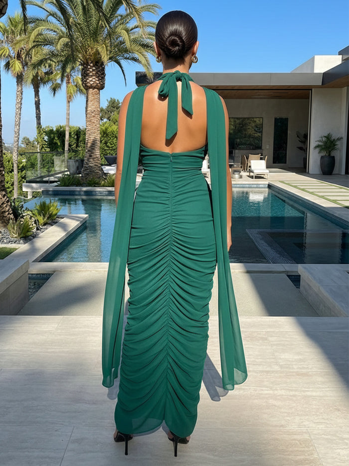 Chiffon Bodycon Cowl Neck Pleated Formal Dresses