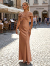 Satin Sheath Off the Shoulder Pleated Formal Dresses