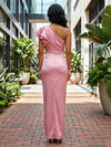 One Shoulder Satin Formal Dresses with Slit
