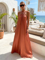 Halter A-Line Satin Backless Formal Dresses